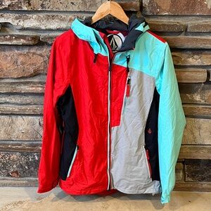 Volcom Red, Bllue & Gray Colorblock Snowboard Jacket